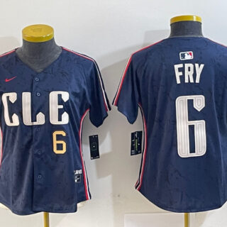 Women's Cleveland Guardians #6 David Fry Navy 2024 City Connect Limited Stitched Jerseys