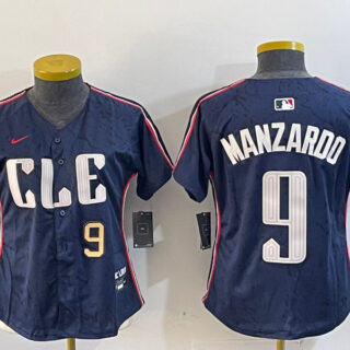 Women's Cleveland Guardians #9 Kyle Manzardo Navy 2024 City Connect Stitched Baseball Jersey(Run Small)
