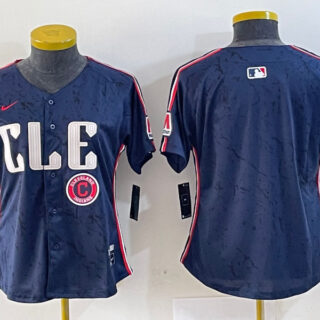 Women's Cleveland Guardians Team Big Logo Navy 2024 City Connect Stitched Baseball Jersey(Run Small)