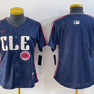 Women's Cleveland Guardians Team Big Logo Navy 2024 City Connect Stitched Baseball Jersey(Run Small)