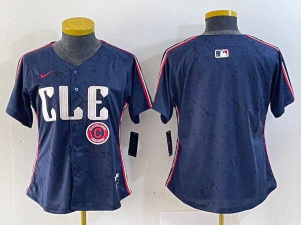 Women's Cleveland Guardians Team Big Logo Navy 2024 City Connect Stitched Baseball Jersey(Run Small)