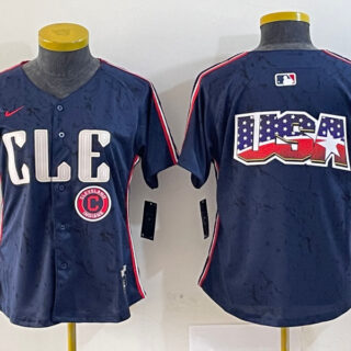 Women's Cleveland Guardians Team Big Logo Navy 2024 City Connect Stitched Baseball Jersey(Run Small)