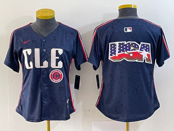 Women's Cleveland Guardians Team Big Logo Navy 2024 City Connect Stitched Baseball Jersey(Run Small)