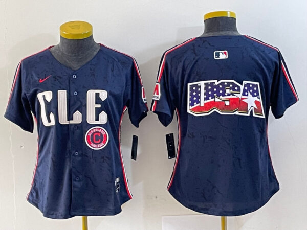 Women's Cleveland Guardians Team Big Logo Navy 2024 City Connect Stitched Baseball Jersey(Run Small)