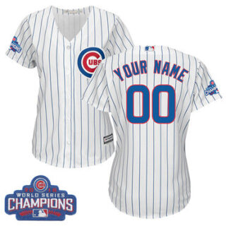 Women's Customized MLB Majestic Home Chicago Cubs 2016 World Series Champions Cool Base White Jersey