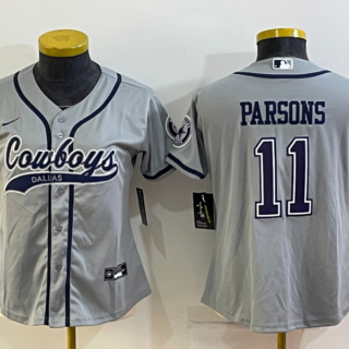 Women's Dallas Cowboys #11 Micah Parsons Grey With Patch Cool Base Stitched Baseball Jersey(Run Small)