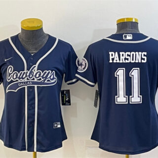 Women's Dallas Cowboys #11 Micah Parsons Navy With Patch Cool Base Stitched Baseball Jersey(Run Small)