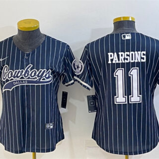 Women's Dallas Cowboys #11 Micah Parsons Navy With Patch Cool Base Stitched Baseball Jersey(Run Small)S