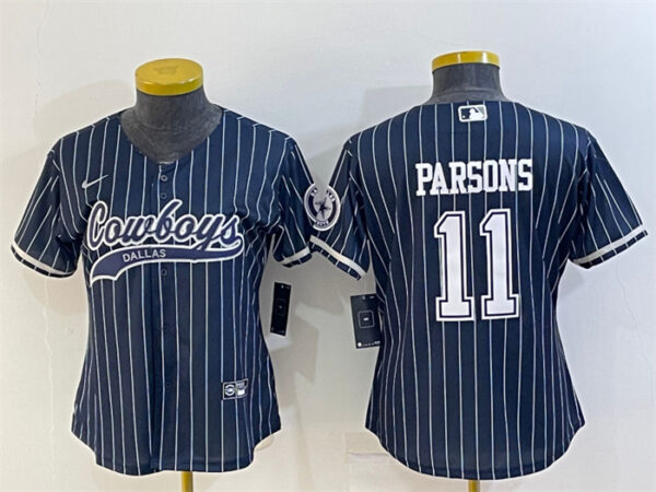 Women's Dallas Cowboys #11 Micah Parsons Navy With Patch Cool Base Stitched Baseball Jersey(Run Small)S
