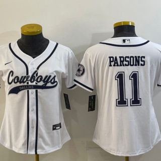 Women's Dallas Cowboys #11 Micah Parsons White With Patch Cool Base Stitched Baseball Jersey(Run Small)