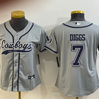 Women's Dallas Cowboys #7 Trevon Diggs Grey With Patch Cool Base Stitched Baseball Jersey(Run Small)