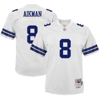 Women's Dallas Cowboys #8 Troy Aikman White Mitchell & Ness Stitched Football Jersey(Run Small)