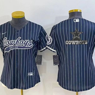 Women's Dallas Cowboys Navy Team Big Logo With Patch Cool Base Stitched Baseball Jersey(Run Small)