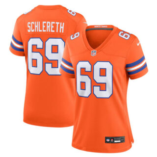 Women's Denver Broncos #69 Mark Schlereth Orange Mile High Collection 1977 Throwback Stitched Jersey(Run Small)