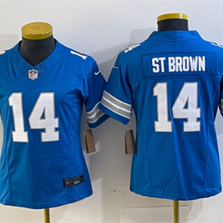 Women's Detroit Lions #14 Amon-Ra St. Brown Blue 2024 F.U.S.E. Vapor Limited Stitched Jersey(Run Smaller)