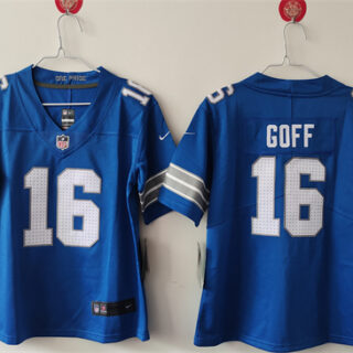 Women's Detroit Lions #16 Jared Goff Blue Vapor Stitched Jersey(Run Smaller)