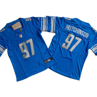 Women's Detroit Lions #97 Aidan Hutchinson Blue 2023 F.U.S.E. Vapor Limited Stitched Football Jersey(Run Smaller)