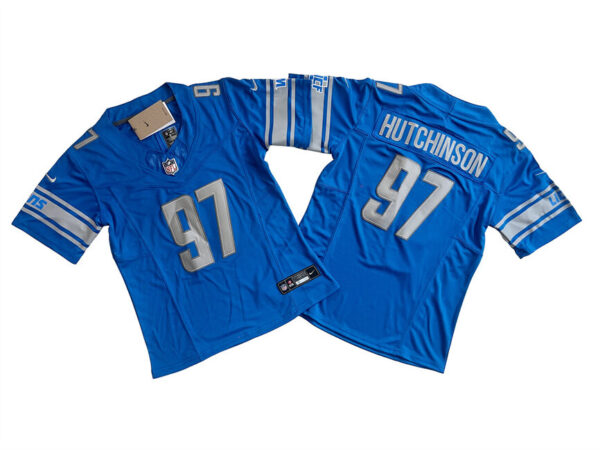 Women's Detroit Lions #97 Aidan Hutchinson Blue 2023 F.U.S.E. Vapor Limited Stitched Football Jersey(Run Smaller)