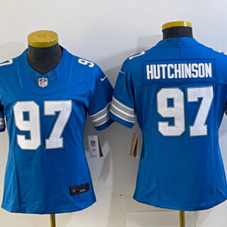 Women's Detroit Lions #97 Aidan Hutchinson Blue Stitched Jersey(Run Smaller)