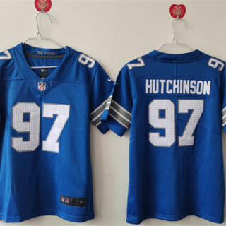 Women's Detroit Lions #97 Aidan Hutchinson Blue Vapor Stitched Jersey(Run Smaller)