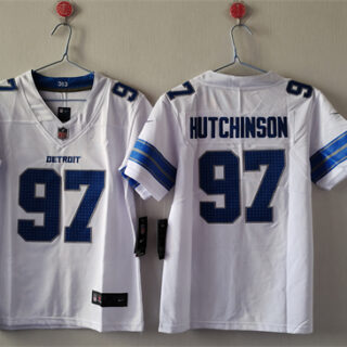 Women's Detroit Lions #97 Aidan Hutchinson White Vapor Stitched Jersey(Run Smaller)