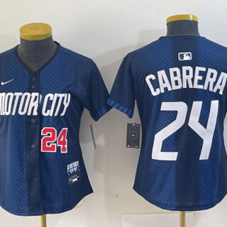 Women's Detroit Tigers #24 Miguel Cabrera 2024 Navy City Connect Cool Base Limited Stitched Baseball Jersey(Run Small)