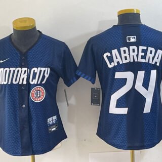 Women's Detroit Tigers #24 Miguel Cabrera 2024 Navy City Connect Cool Base Limited Stitched Baseball Jersey(Run Small)