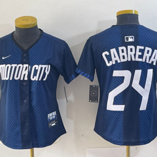 Women's Detroit Tigers #24 Miguel Cabrera 2024 Navy City Connect Cool Base Limited Stitched Baseball Jersey(Run Small)