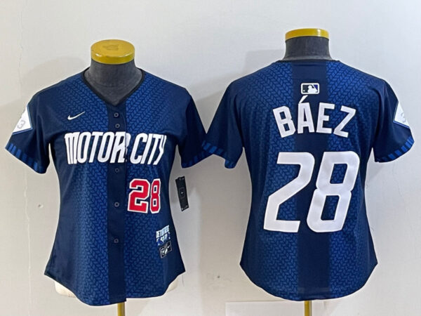 Women's Detroit Tigers #28 Javier Báez 2024 Navy City Connect Cool Base Limited Stitched Baseball Jersey(Run Small)
