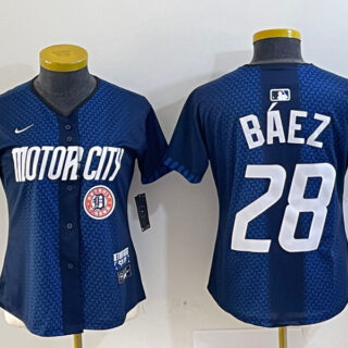 Women's Detroit Tigers #28 Javier Báez 2024 Navy City Connect Cool Base Limited Stitched Baseball Jersey(Run Small)