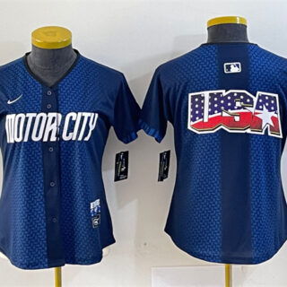 Women's Detroit Tigers Team Big Logo 2024 Navy City Connect Cool Base Limited Stitched Baseball Jersey(Run Small)