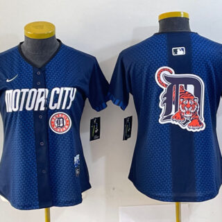 Women's Detroit Tigers Team Big Logo 2024 Navy City Connect Cool Base Limited Stitched Baseball Jersey(Run Small)