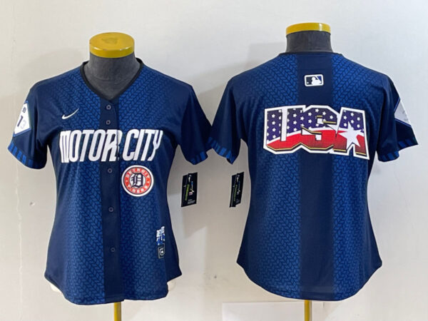Women's Detroit Tigers Team Big Logo 2024 Navy City Connect Cool Base Limited Stitched Baseball Jersey(Run Small)