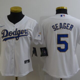 Women's Dodgers #5 Corey Seager White 2021 Gold Program Replica Jersey