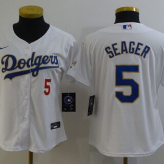 Women's Dodgers #5 Corey Seager White 2021 Gold Program Replica Jerseys