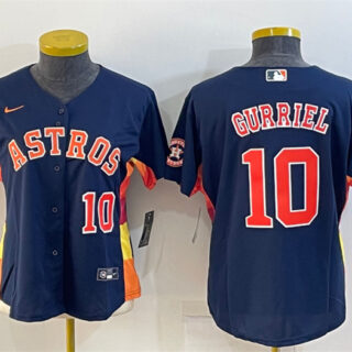 Women's Houston Astros #10 Yuli Gurriel Navy With Patch Cool Base Stitched Baseball Jersey(Run Small)