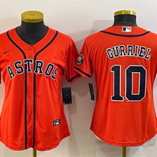 Women's Houston Astros #10 Yuli Gurriel Orange With Patch Cool Base Stitched Baseball Jersey(Run Small) 1