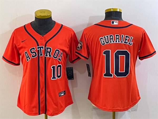 Women's Houston Astros #10 Yuli Gurriel Orange With Patch Cool Base Stitched Baseball Jersey(Run Small) 2
