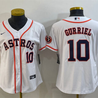 Women's Houston Astros #10 Yuli Gurriel White With Patch Cool Base Stitched Baseball Jersey(Run Small)