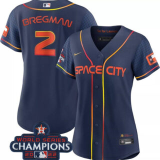 Women's Houston Astros #2 Alex Bregman Navy 2022 World Series Champions City Connect Stitched Baseball Jersey(Run Small)