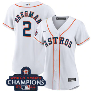 Women's Houston Astros #2 Alex Bregman White 2022 World Series Champions Cool Base Stitched Baseball Jersey(Run Small)