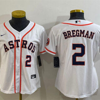Women's Houston Astros #2 Alex Bregman White With Patch Cool Base Stitched Baseball Jersey(Run Small)