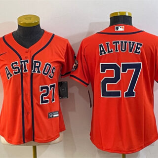 Women's Houston Astros #27 Jose Altuve Orange With Patch Cool Base Stitched Baseball Jersey(Run Small) 1