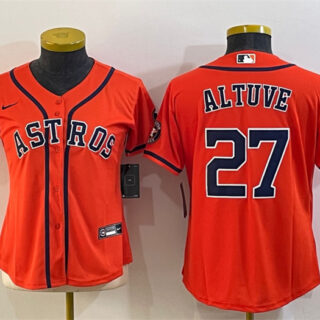 Women's Houston Astros #27 Jose Altuve Orange With Patch Cool Base Stitched Baseball Jersey(Run Small)