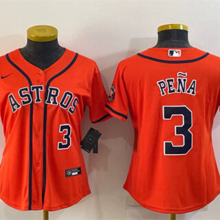 Women's Houston Astros #3 Jeremy Peña Orange With Patch Cool Base Stitched Baseball Jersey(Run Small) 1