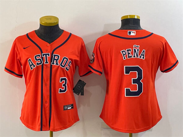 Women's Houston Astros #3 Jeremy Peña Orange With Patch Cool Base Stitched Baseball Jersey(Run Small) 1