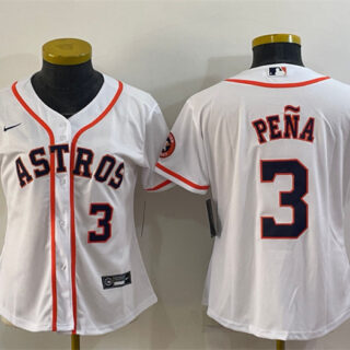 Women's Houston Astros #3 Jeremy Peña White With Patch Cool Base Stitched Baseball Jersey(Run Small) 1