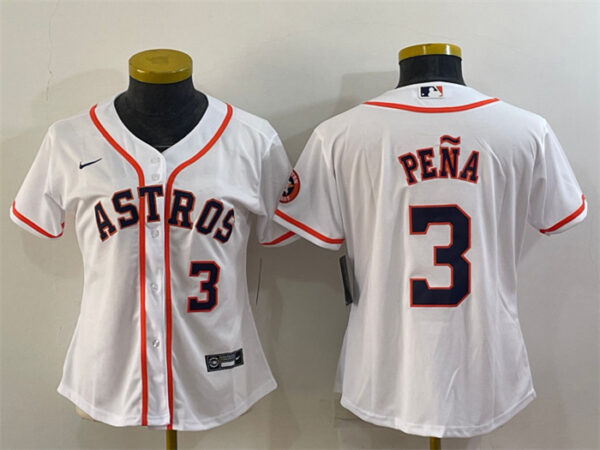 Women's Houston Astros #3 Jeremy Peña White With Patch Cool Base Stitched Baseball Jersey(Run Small) 1