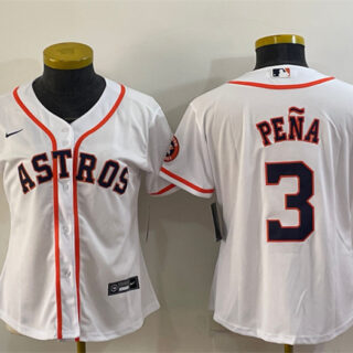 Women's Houston Astros #3 Jeremy Peña White With Patch Cool Base Stitched Baseball Jersey(Run Small)