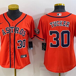 Women's Houston Astros #30 Kyle Tucker Orange With Patch Cool Base Stitched Baseball Jerseys(Run Small)
